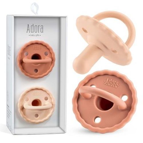 Baby Soother Pacifiers Teether - Scalloped Paci is Suitable for Toddlers to Grasp and Self Soothe for Teething Relief - Rosewood / Blush