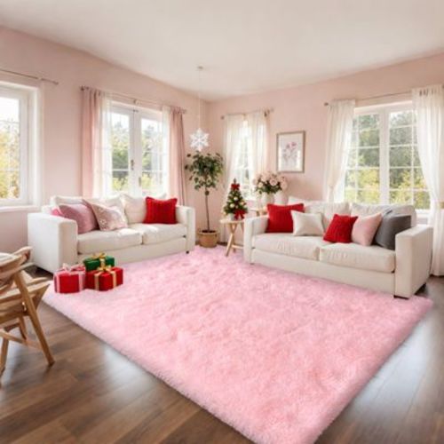 Blush Pink Shag Area Rug Ultra-Soft 1.7" Thick Non-Slip with Grip Pads for Bedroom or Office pink 24x36 in