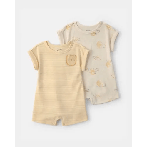 Baby 2-Pack Lion Short-Sleeve Rompers - Yellow/Ivory | Carter's