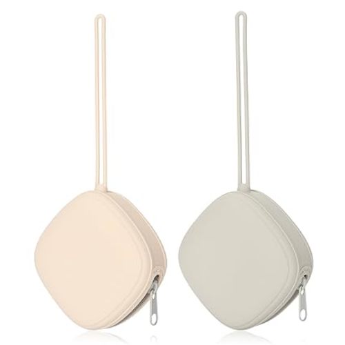 Silicone Pacifier Holder Case, Baby Binky Silicone Cover Pouch, Silicone Pacifier Storage Case for Diaper Bag, 2 Pack (Light Grey, Cream)