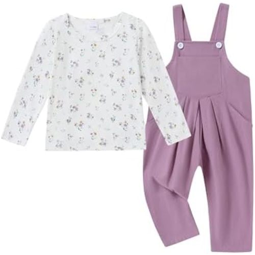 ZOEREA Toddler Girl Clothes 1-5T Baby Girl Outfits Fall Winter Stripe Floral Long Sleeve Top+Bib Overall Pants 2Pcs Clothing