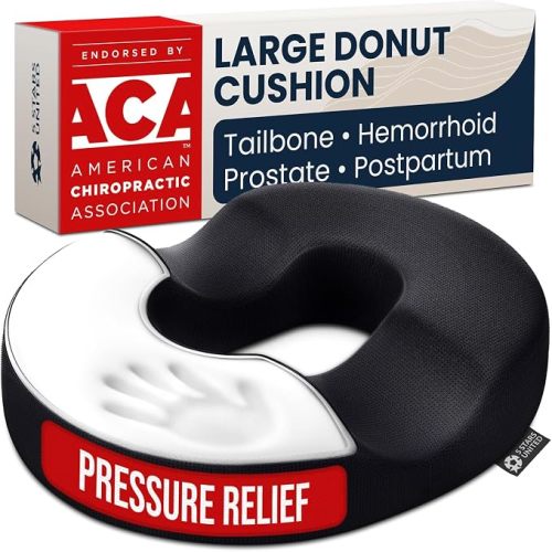 5 STARS UNITED Donut Pillow for Tailbone Pain & Hemorrhoids – Large Memory Foam Lifting Cushion for Bed Sore-Prone Areas & Pressure Relief – Prostate, Postpartum & Pregnancy Support, Black Mesh Cover