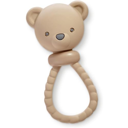 Itzy Ritzy Silicone Rattle Toy – Soothing Teething Toy with Soft Jingle Sound & Easy-Grip Textured Handle - for Ages 3 Months and Up (Bear)