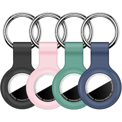 2|4 Pack Car Key Chain Case for AirTag Automotive Key Fob, Silicone Holder Keychain, Protective Cover for Apple for Air Tags, Car Accessories for Men Women, Black/Pink/Dark Green/Dark Blue