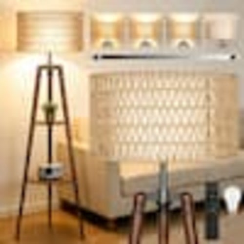 BICIK 61 in. Walnut 1-Light Dimmable Tripod Floor Lamp with Rattan and Fabric Shades H-SJJ03-US-WT