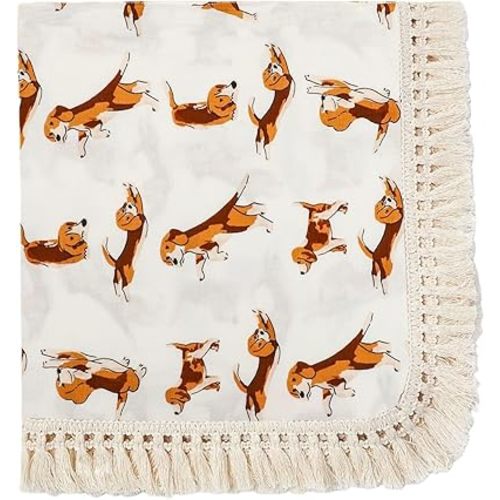 insular Cotton Muslin Baby Blanket with Tassel, Boho Bohemian Muslin Swaddle Blanket Baby Receiving Blanket with Fringe, Nursery Decor Throw or Nursing Blankets, 47" x40”, Labrador