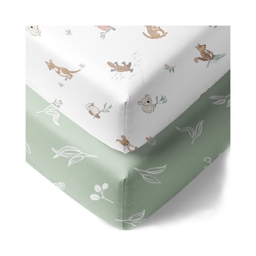 Living Textiles Cot Fitted Sheet 2 Pack Australiana
