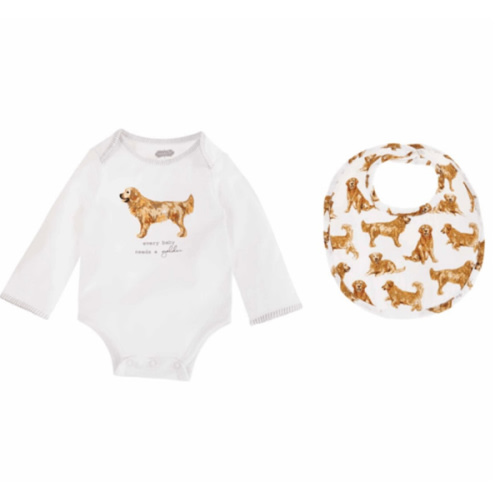 Golden Dog Bodysuit and Bib Set | Mud Pie