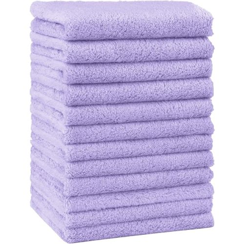 HOMEXCEL Baby Washcloths 12 Pack-Microfiber Coral Fleece Baby Bath Face Towel 7 x 9 Inch Extra Absorbent Soft Burp Cloth and Wash Cloths for Newborn-Infants and Toddlers,Purple