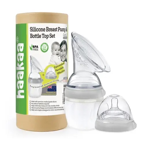 Haakaa Silicone Gen 3 Breastpump & Bottle Top 160ml - Grey | Baby Bunting AU
