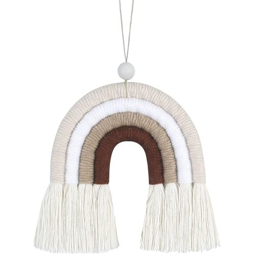BOHO GARDEN Macrame Bohemian Rainbow Charm - Essential Oil Diffuser for Cars, Baby Nursery, Children’s Bedroom & Home Decor- Colorful Decorative Hanging Air Freshener & Accessories - 3.5x4 - Latte