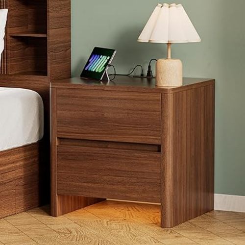 Nightstand with Charging Station for Nursery, Walnut