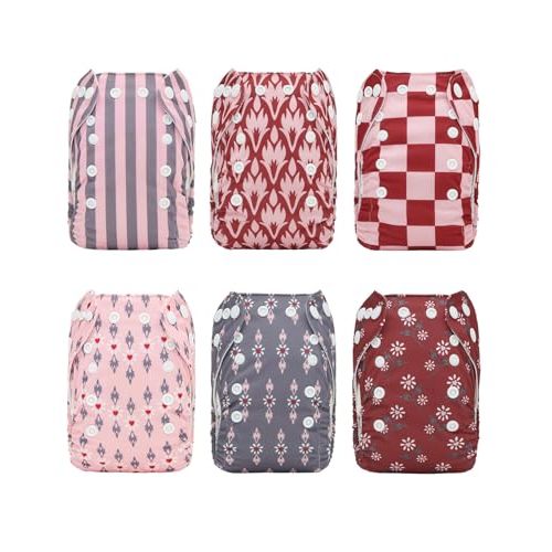 ALVA Newborn/Preemie Girl Cloth Diapers for 5-12lbs, 6pcs with 12 Inserts