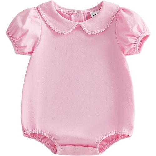 Newborn Baby Girl Boy Clothes Summer Short Sleeve Doll Collar Romper One Piece Bodysuit Shirts 0 3 6 12 18 Months