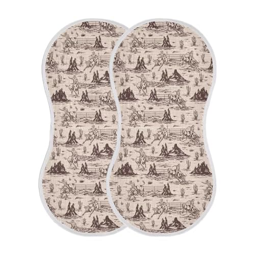 Western Baby Muslin Burp Cloths Set of 2 American Cowboy Muslin Washcloths Cute Milk Spit Up Rags Soft Newborn Towel Burp Cloth Bib for Unisex Boys and Girls, 22 x 11 Inch