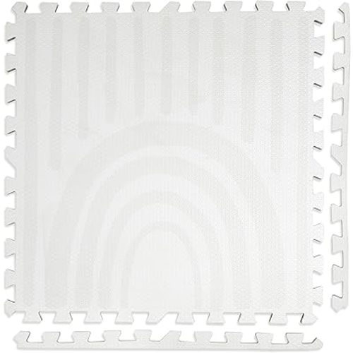 Play Platoon Non-Toxic Large Kids Play Mats for Floors, 9 Tile 72 x 72 inch - Extra-Thick Interlocking Comfortable Cushiony 24 x 24 in. Puzzle Mat with Border, Neutral Playmat Rug for Toddlers