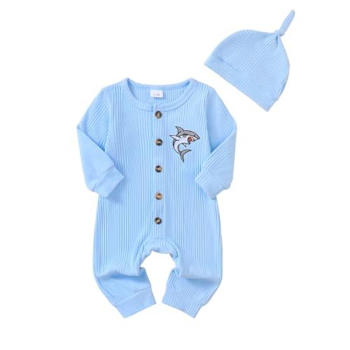 NZRVAWS Preemie Baby Boy Clothes Newborn Romper Set Long Sleeves 0-12Months | Soft stretch fabric for comfort; Snap closures ease diaper changes; 2-way opening; Hat + jumpsuit; Multiple colors and sizes