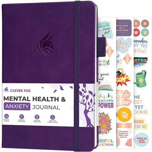 Clever Fox Mental Health & Anxiety Journal – Guided CBT Journal with Prompts for Self Help & Stress Relief – Mood & Emotion Tracker (Purple)
