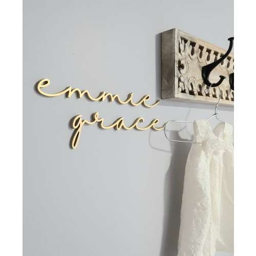 wood script nursery baby room name laser cut sign cursive first and middle name signature font wall mounted crib change table decor