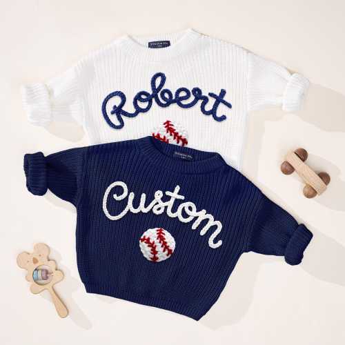 Personalized Baseball Baby Sweater, Hand Embroidered Baby Name Pullover, Newest Baseball Fan Infant, Baby Sports, Baby First Game Day Outfit