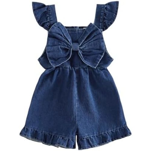 Toddler Girl Outfit Baby Summer Romper Cute Bow Sleeveless One Piece Jumpsuit Shorts Overalls Clothes 6M-5T
