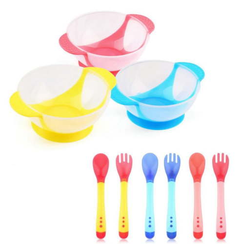 Ludlz Training Bowl-Safe Feeding Bowl Baby Child Kids Suction Cup Training Feeding Bowl + Spoon + Fork Tableware Set