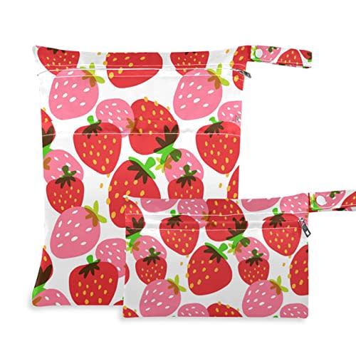 Kigai 2pcs Strawberry Wet Dry Bags,Waterproof Reusable Cloth Diaper Wet Dry Bags for Travel,Diapers,Dirty Gym Clothes and Toiletries
