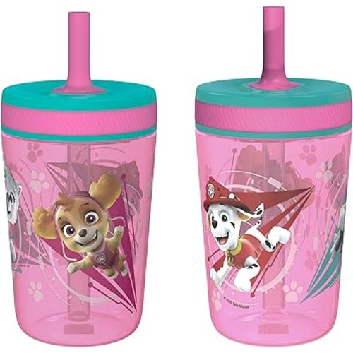 Zak Designs Kelso 15 oz Tumbler Set (Paw Patrol Skye & Everest) Leak-Proof Screw-On Lid with Straw Made of Durable Plastic and Silicone, Perfect Cup Bundle for Toddlers, Kids (2pc Set)