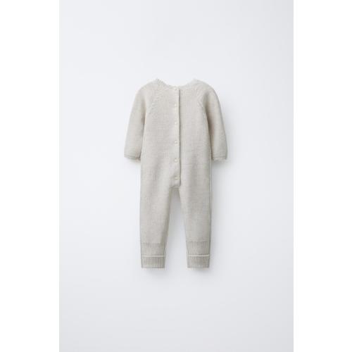 EMBROIDERED FLORAL KNIT JUMPSUIT - Light beige | ZARA United States