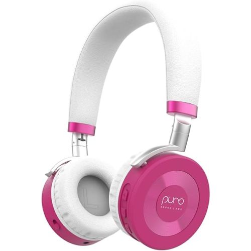 Puro Sound Labs JuniorJam Plus Volume-Limiting Wireless Bluetooth Headphones for Kids, Secure Audio with Adjustable On-Ear Design, 22-Hour Battery, Ideal for Tablets, Smartphones & PCs - Pink