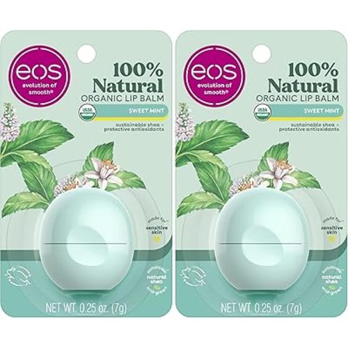 eos 100% Natural & Organic Lip Balm - Sweet Mint, All-Day Moisture, Dermatologist Recommended for Sensitive Skin Care, Lip Care Products, 0.25 oz (Pack of 2)