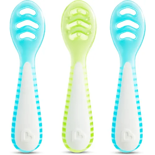 Munchkin® Gentle Dip™ Baby Spoons for Self Feeding and Baby Led Weaning, 3 Pack, Blue/Green