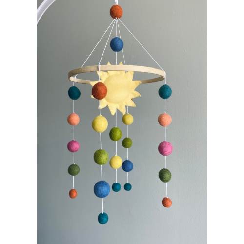 Baby girl mobile/ Baby Mobile/ Sun Nursery Mobile/ Handmade mobile/Pom Pom mobile/ Crib mobile/ crib decoration/ felt ball mobile