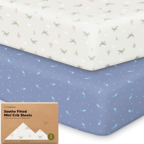 2pk Mini Crib Sheets Fitted 38x26 Pack N Play Mattress Sheet (Marine Muse) | Organic Cotton Sheets for Pack and Play Mattress, Soft, Breathable Playard Bedding Sheet, Mini Toddler Bed Cover, Boys, Girls