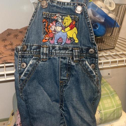 Disney Winnie the Pooh upcycle denim overalls with...