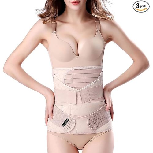 ChongErfei 3 in 1 Postpartum Support - Recovery Belly/waist/pelvis Belt Shapewear Slimming Girdle, Beige, L For Posture Correction
