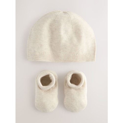 Natural Knitted Hat and Bootie Baby Set (0-9mths)