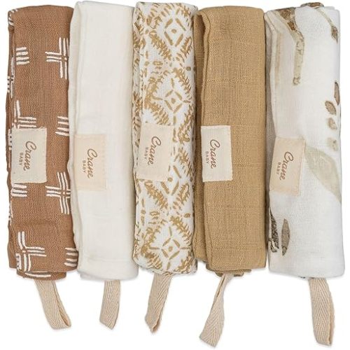 Crane Baby Wash Cloth Set, 100% Cotton Safari Animal Theme, Set of 5 Washcloths for Newborn, Muslin, Baby Registry Gift