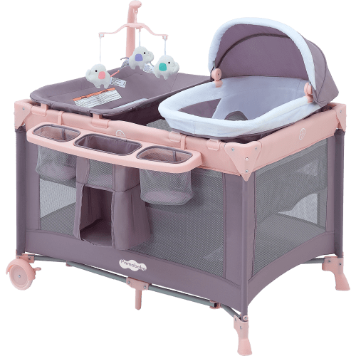 Pamo Babe Playard with Bassinet & Changing Table, Pink