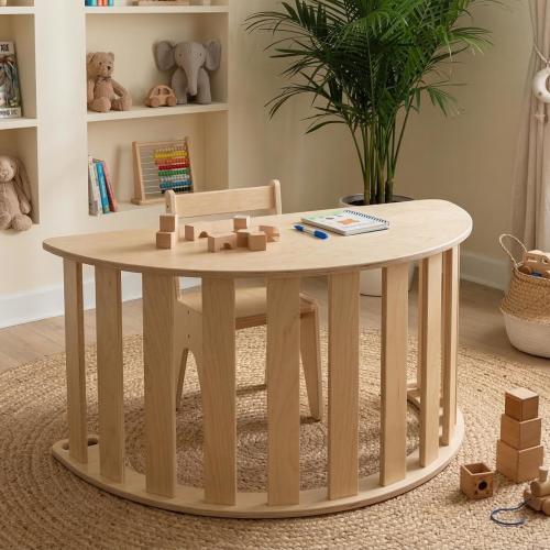 Convertible Climbing Arch and Toddler Desk, 3 in 1 Wooden Weaning Table and Sensory Rocker for Kids