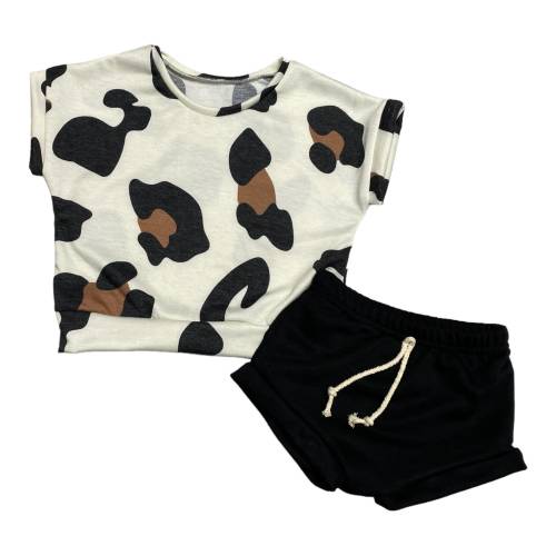 Cow Print Outfit for Girls: Black Shorts & Top 6M-7T