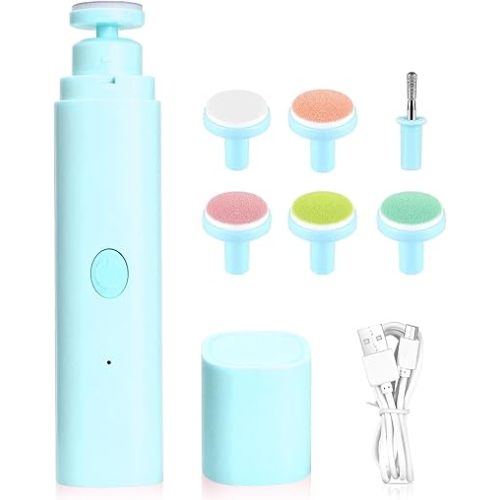 Baby Nail Trimmer Electric, Rechargeable Baby Nail Clippers, Baby Nail File Manicure Set with 6 Grinding Heads for Toddler, Newborn (Blue)