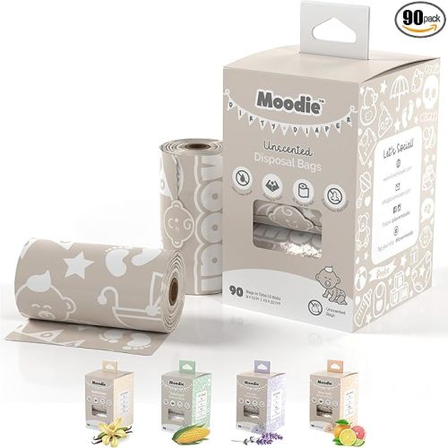 Disposable Diaper Bags (90 BAGS in TOTAL) | NON-SCENTED Dirty Diaper Disposal Baggies (6 Refill Rolls 9 x 13in) | Leak Proof Nappy Trash Bags on the Go | Baby Poop Bags | Travel Diaper Bags Refill