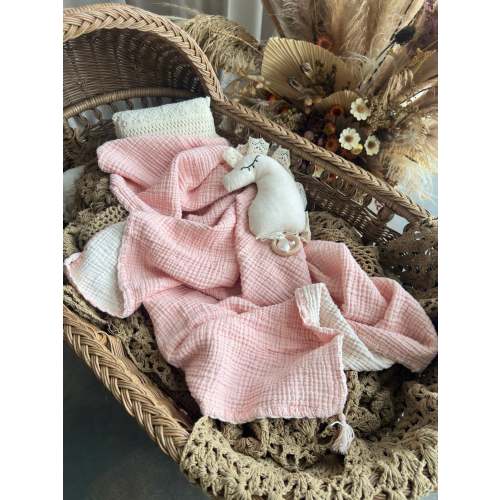 Organic Muslin Baby Blanket – GOTS Certified Cotton Swaddle, Soft Newborn Bedding, Eco Friendly Baby Shower Gift, Pink