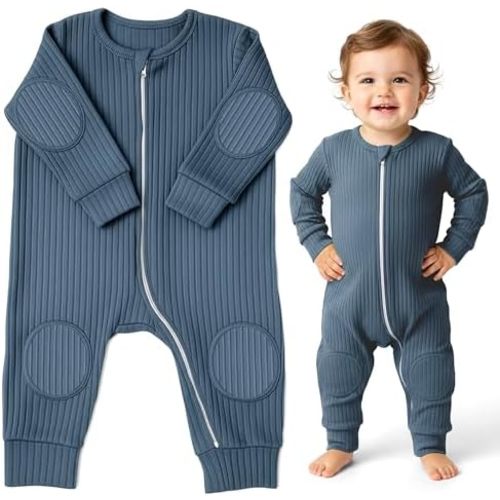 NurtureNauts® Padded Baby Romper, 100% Cotton, Elbow & Knee Pads, 2-Way Zipper for Crawling & Walking