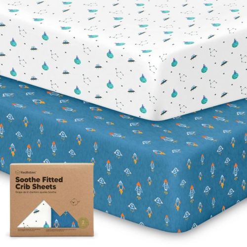 KeaBabies 2pk Soothe Fitted Crib Sheets Neutral, Organic Baby Crib Sheets, Fits 52x28 Standard Nursery Baby Mattress (Space Quest)