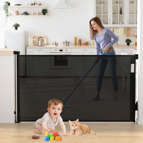 Vomeast Retractable Gates, Extends up to 71in Wide Safety Dog Gates for Stairs Doorways Hallways(Black)