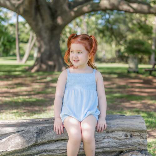 Smocked Bubble Romper in Breeze