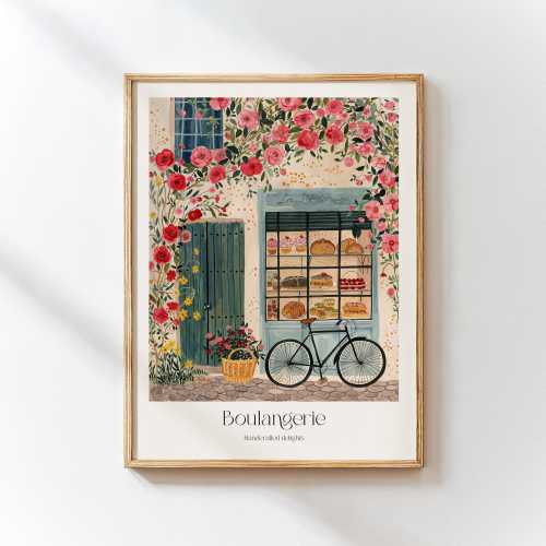French Boulangerie Giclée Art Print - Pink Paris Café Watercolor Wall Decor