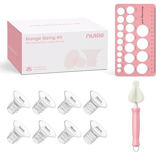 Nuliie 8PCS Silicone Flanges Insert Replacement Kit, Flange Sizing Kit 14/16/18/20mm for 24mm Flange/Shield Breast Pumps, Pumping Essential Kit for Moms